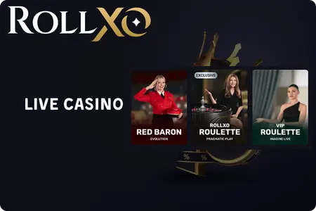 RollXO Live Casino featuring Red Baron Roulette, VIP Roulette and live dealers
